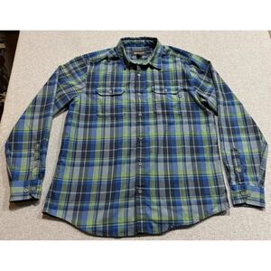 Marmot Plaid Shirt Mens Size XL Blues/Greens Flannel Button Up